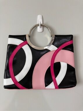 Aldo Y2K Black Pink White Graphic Ring Handle Handbag 2000s